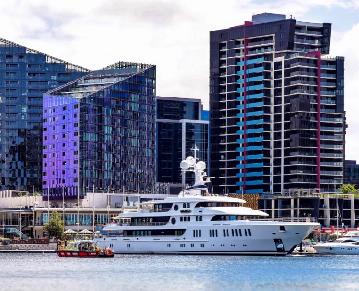 Superyacht berthing at marina