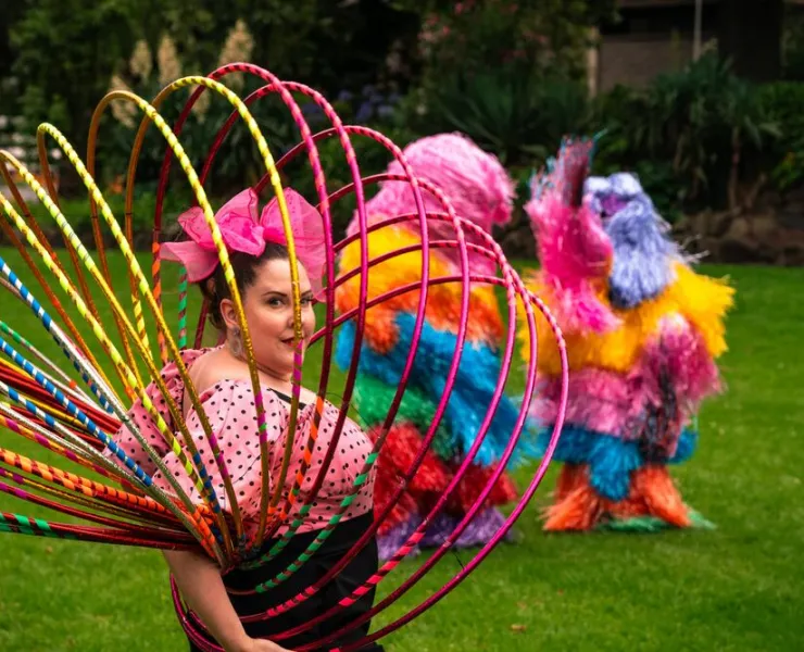 Woman with colourful hoops