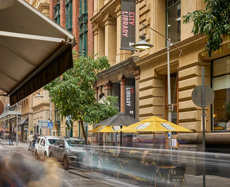 A view of City Library from Flinders Lane
