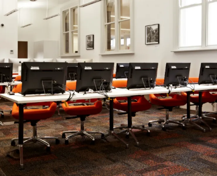 PCs set up in kathleen syme training and learning space