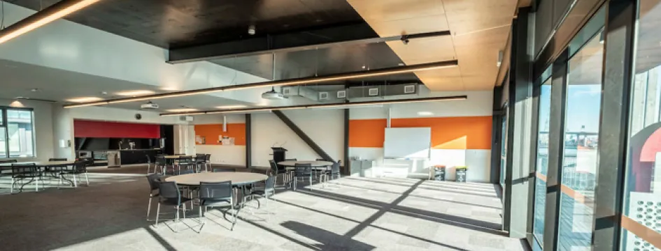 Large room with tables and chairs