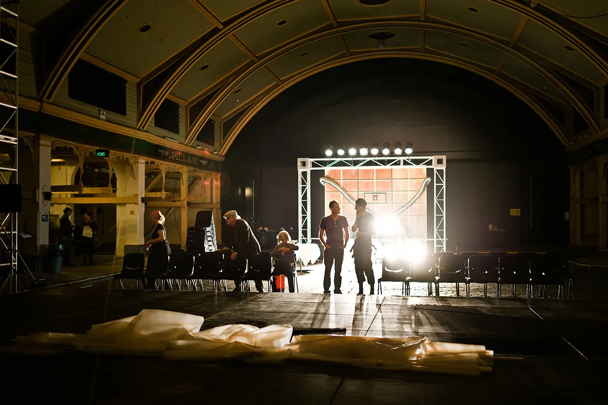 A stage being set up for a performance.