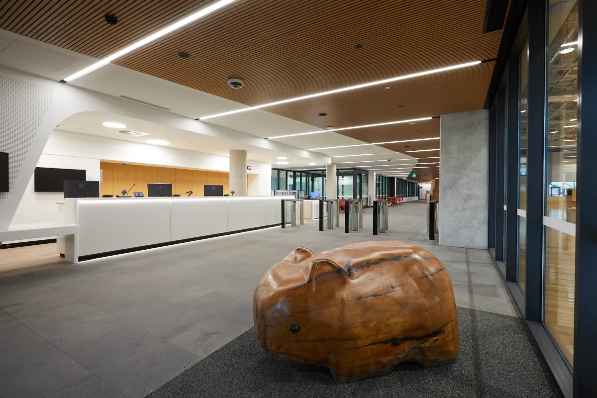 A photo of the entry foyer to Kensington Community Aquatic and Recreation Centre. 
