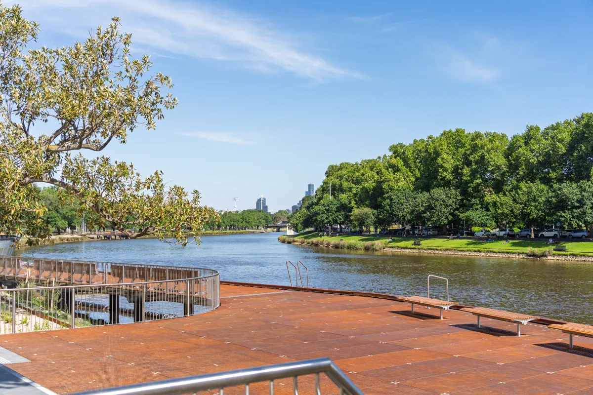 New boardwalk and seating at the Birrarung Marr Precinct